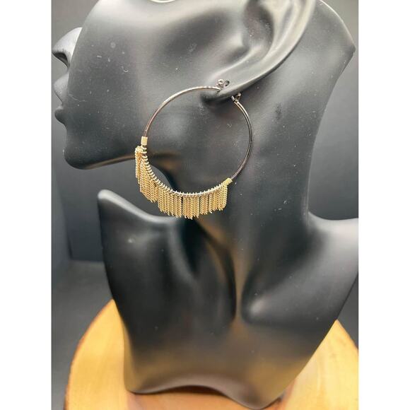 Silver and Gold Chain Dangle Hoops - Picture 1 of 5